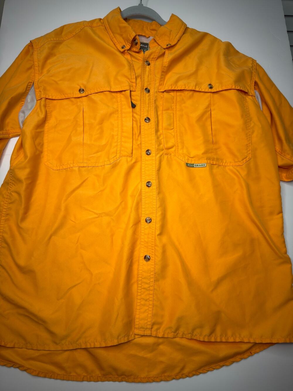 Drake Waterfowl Mens Orange Long Sleeve Vented Button Down Performance Shirt